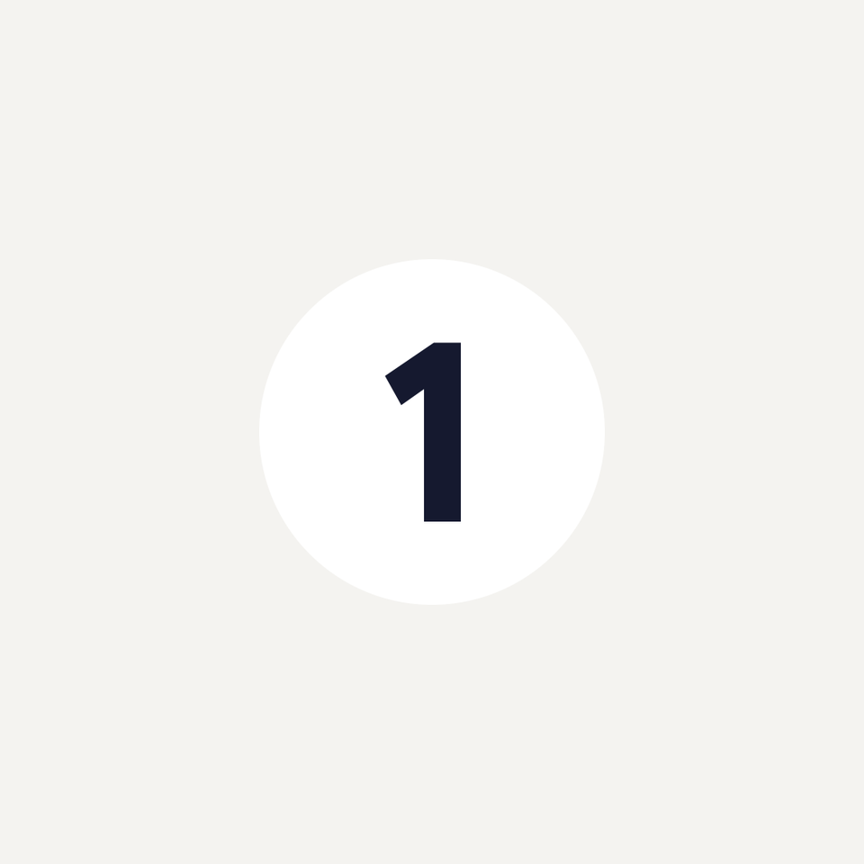 Large black number 1 centered in a white circle on a light gray background.