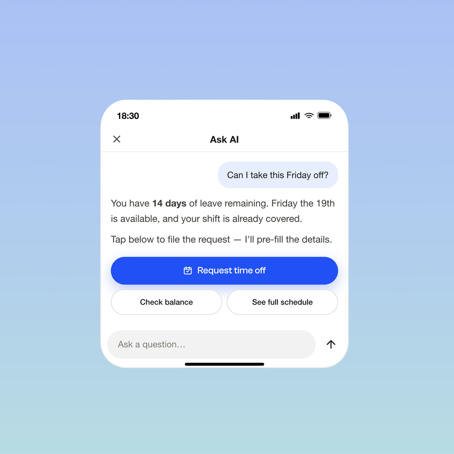 B2B-SaaS app interface for requesting time off with AI assist.