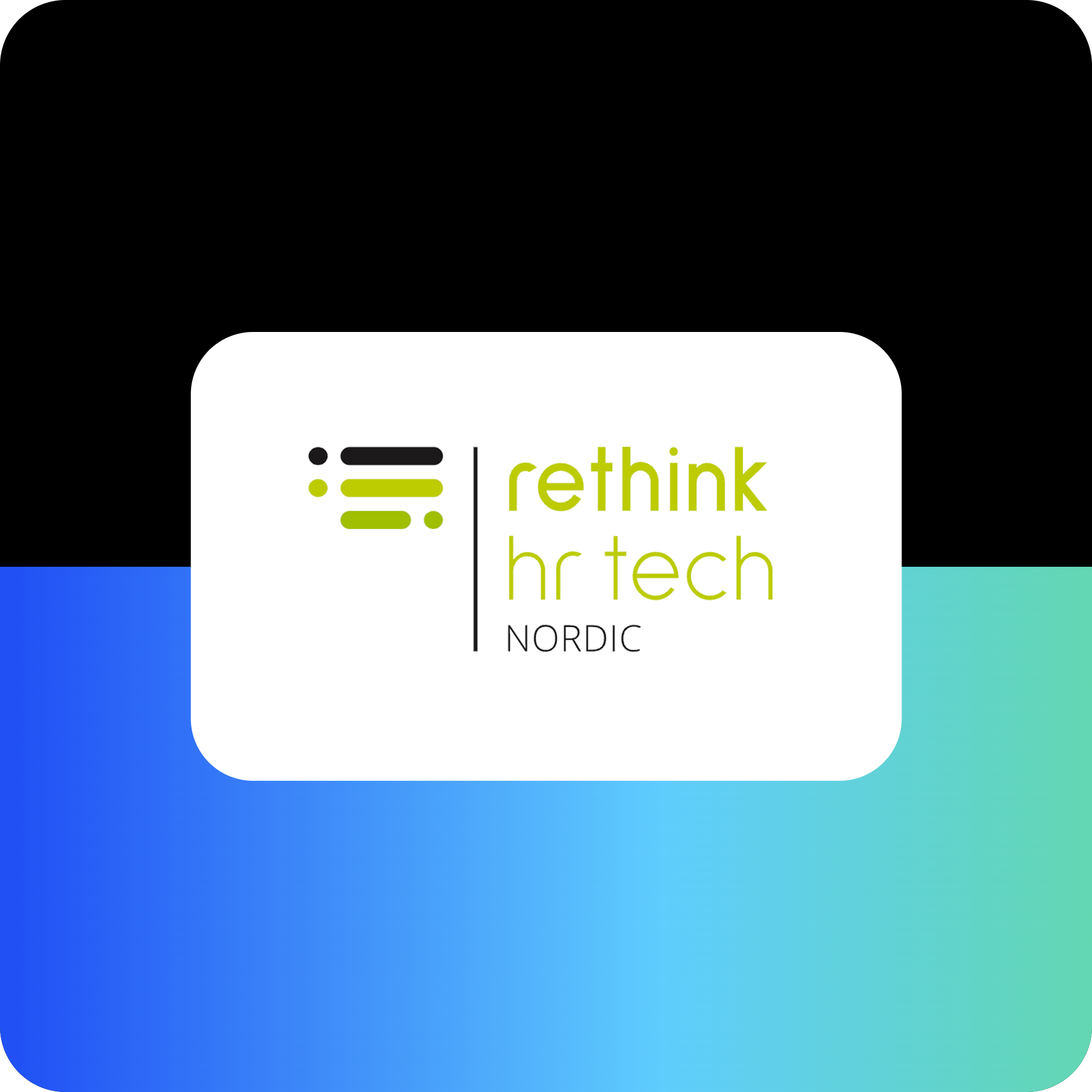 Logo of Rethink hr tech Nordic on a gradient background.