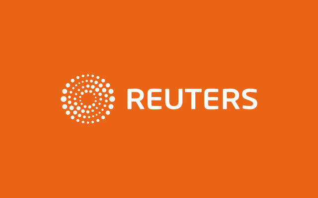 Reuters logo on orange background with white circular dot design and REUTERS text.