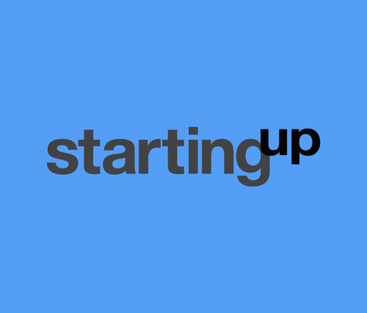 Text starting up in bold on a blue background.