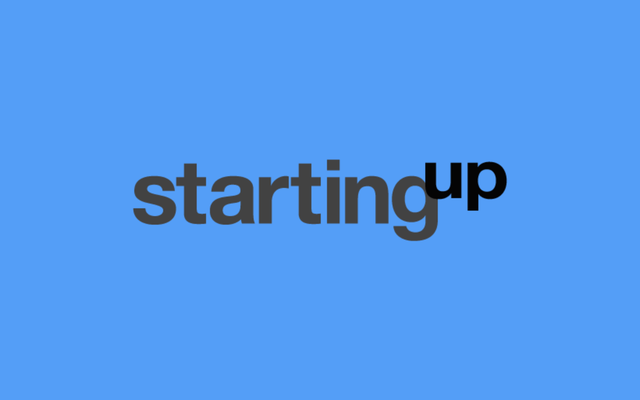 Text starting up in bold on a blue background.