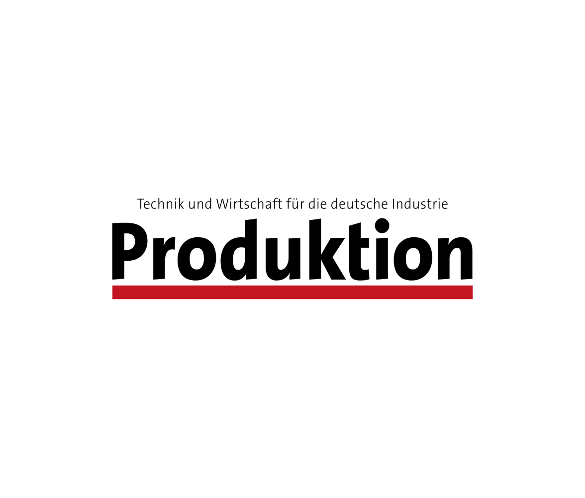 Technik und Wirtschaft für die deutsche Industrie, Produktion Logo mit rotem Unterstrich.
