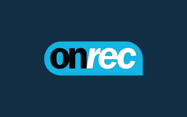 Logo with the text onrec in bold black and white letters on a blue rounded rectangle.