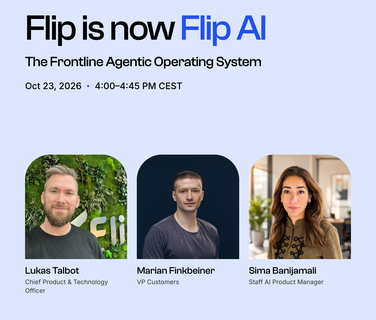 Flip is now Flip AI — The Frontline Agentic Operating System. Live webinar, Oct 23, 2026; speakers Lukas Talbot, Marian Finkb