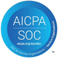 AICPA SOC logo, blue circle, text: AICPA SOC aicpa.org/soc4so SOC for Service Organizations.