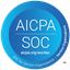 AICPA SOC logo, blue circle, text: AICPA SOC aicpa.org/soc4so SOC for Service Organizations.