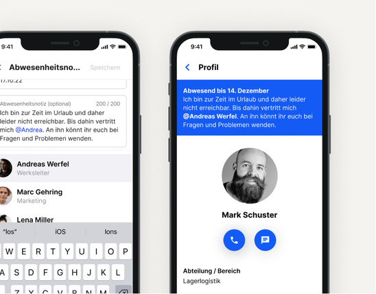 Mitarbeiter App zeigt Abwesenheitsnotiz, HR-Portal, Mitarbeiterplattform, Employee Experience Platform.