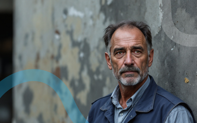 Image of a middle-aged frontline worker looking pensive