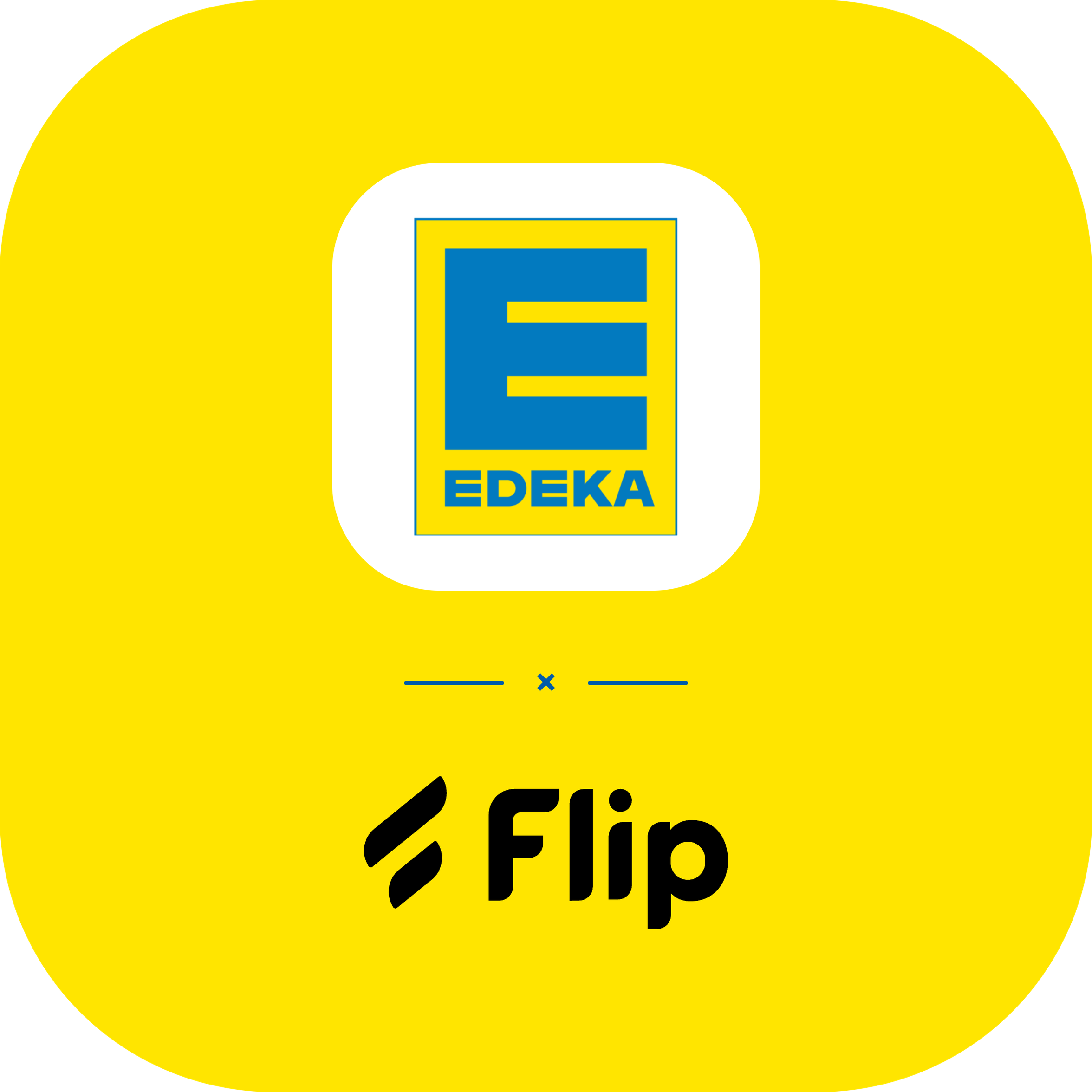 EDEKA and Flip logos on a yellow background.