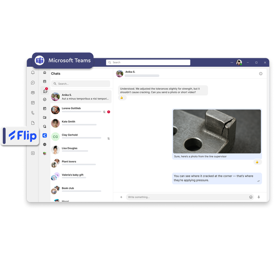 Microsoft Teams chat interface featuring a Flip integration.