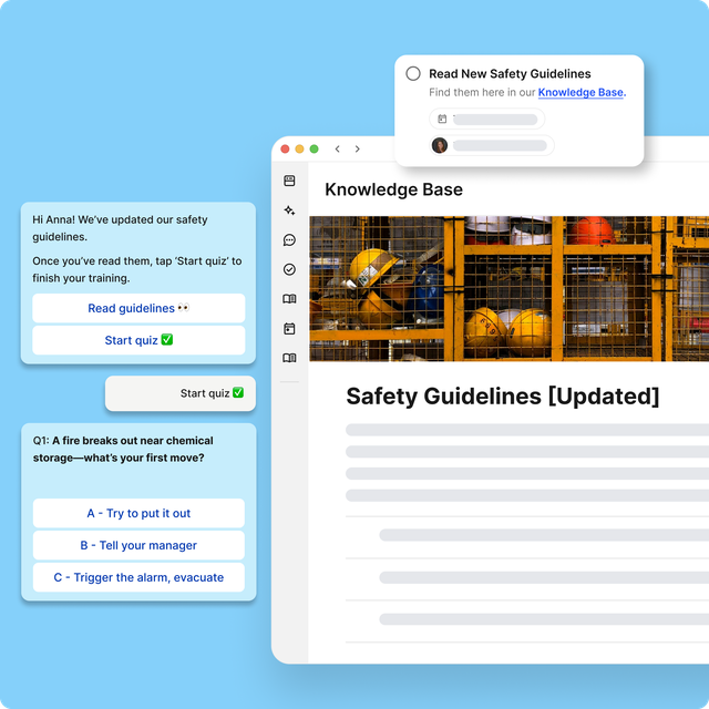B2B-SaaS Employee Experience Platform: Knowledge Base, safety guidelines, quiz, HR-Portal, Employee App.