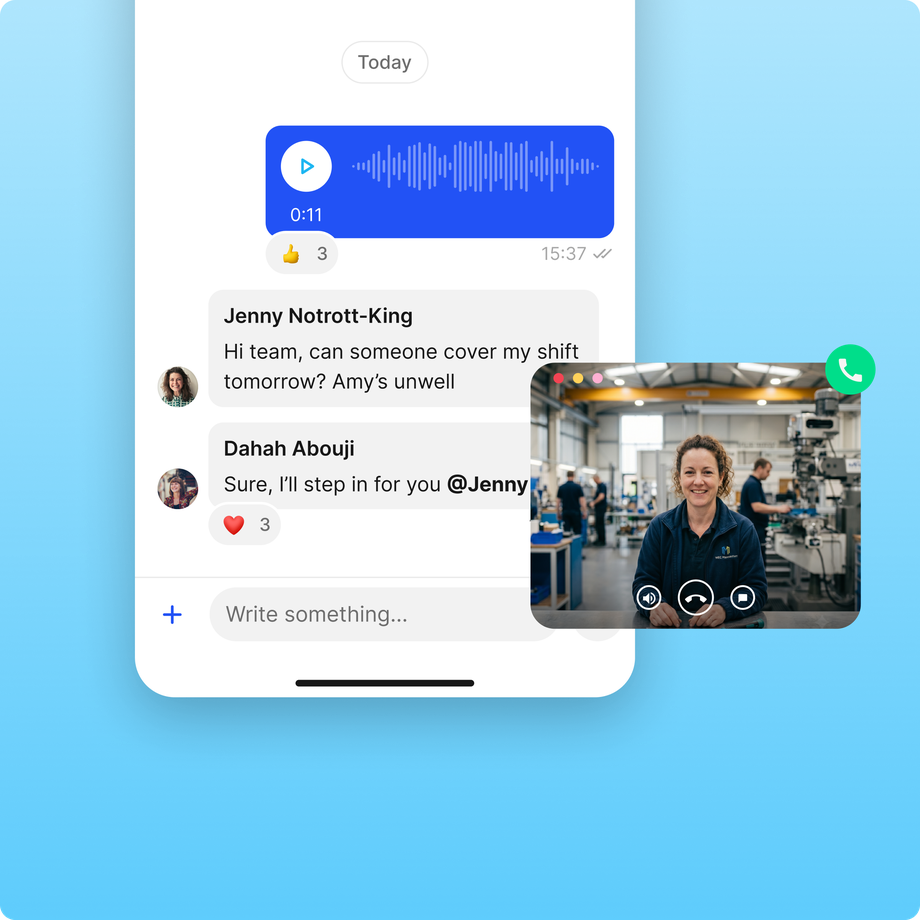 Chat interface with video call feature empowering frontline employees.