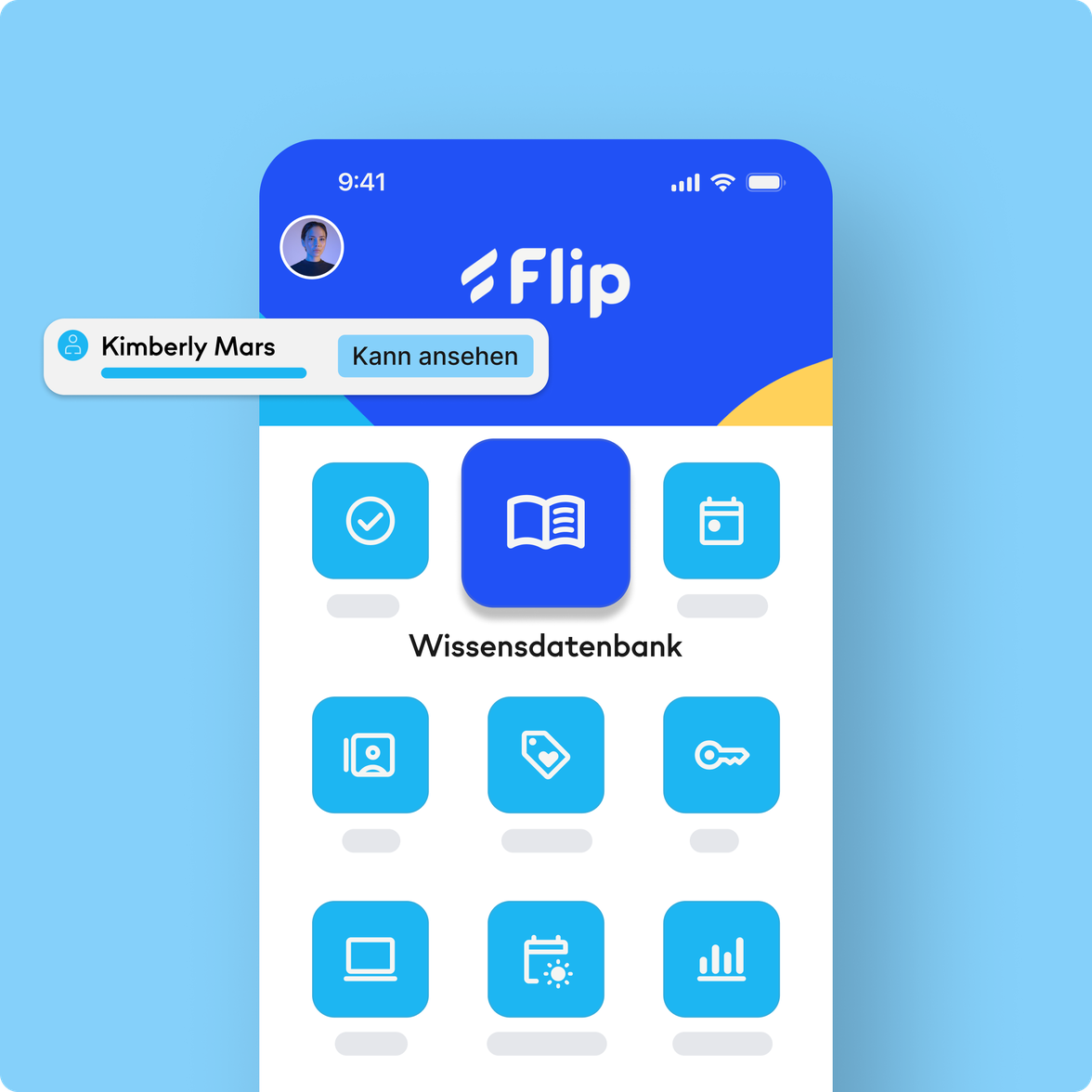 Flip Mitarbeiterplattform UI mit Wissensdatenbank, Mitarbeiter App, HR-Portal, Kann ansehen.