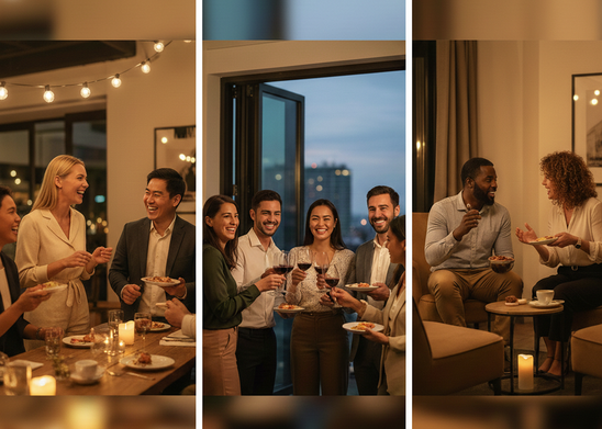 People socializing at an indoor evening event.