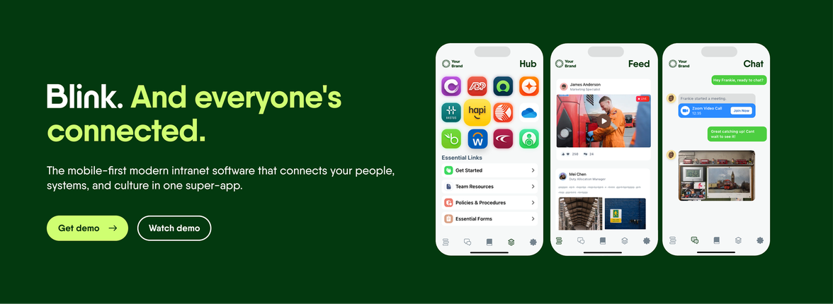 Blink. And everyones connected. Mobile-first intranet, Employee Experience Platform, HR-Portal, Employee App.