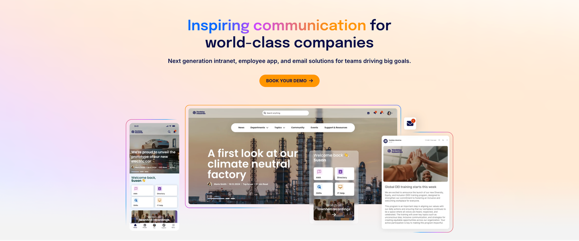 Next generation intranet, employee app, HR-Portal, Employee Experience Platform empowering frontline teams.