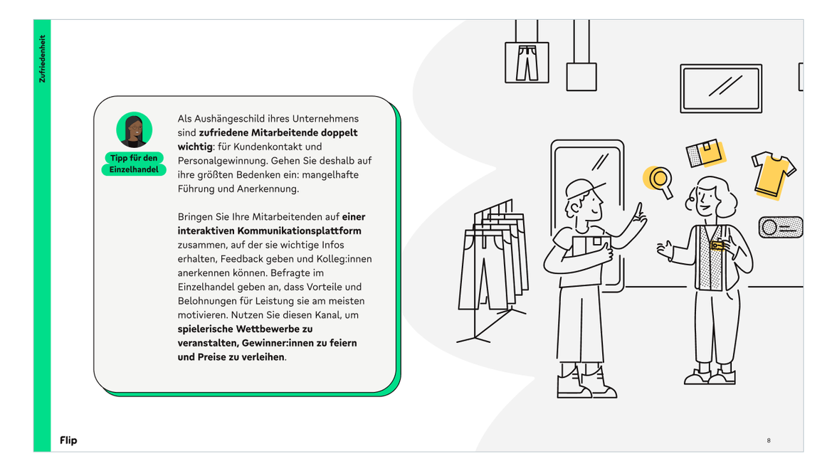 Interaktive Kommunikationsplattform für zufriedene Mitarbeitende im Einzelhandel, Tipp für den Einzelhandel.