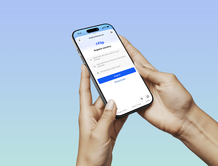 Flip app passkey registration screen on a smartphone.