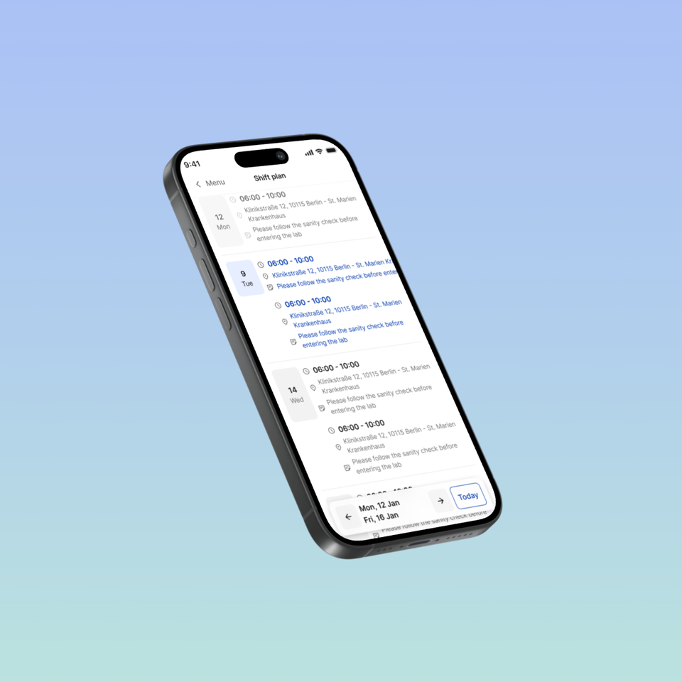 Mobile shift planning interface on a smartphone screen.