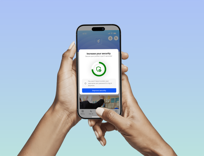 Phone showing Flip app security prompt: Increase your security with a lock icon.