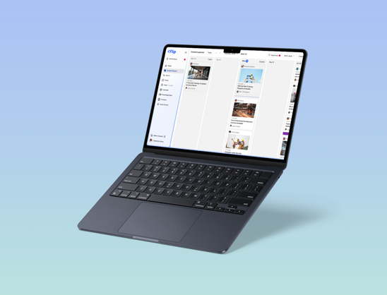Laptop displaying Flip content planner interface.