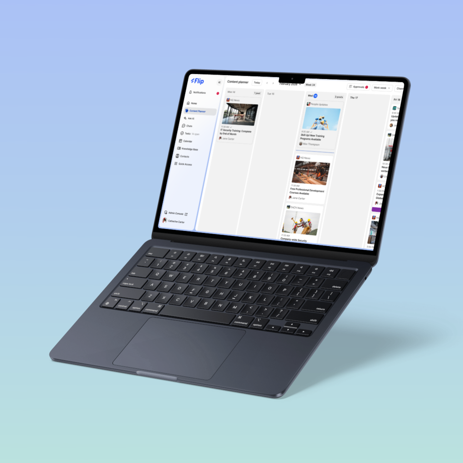 Laptop displaying Flip content planner interface.