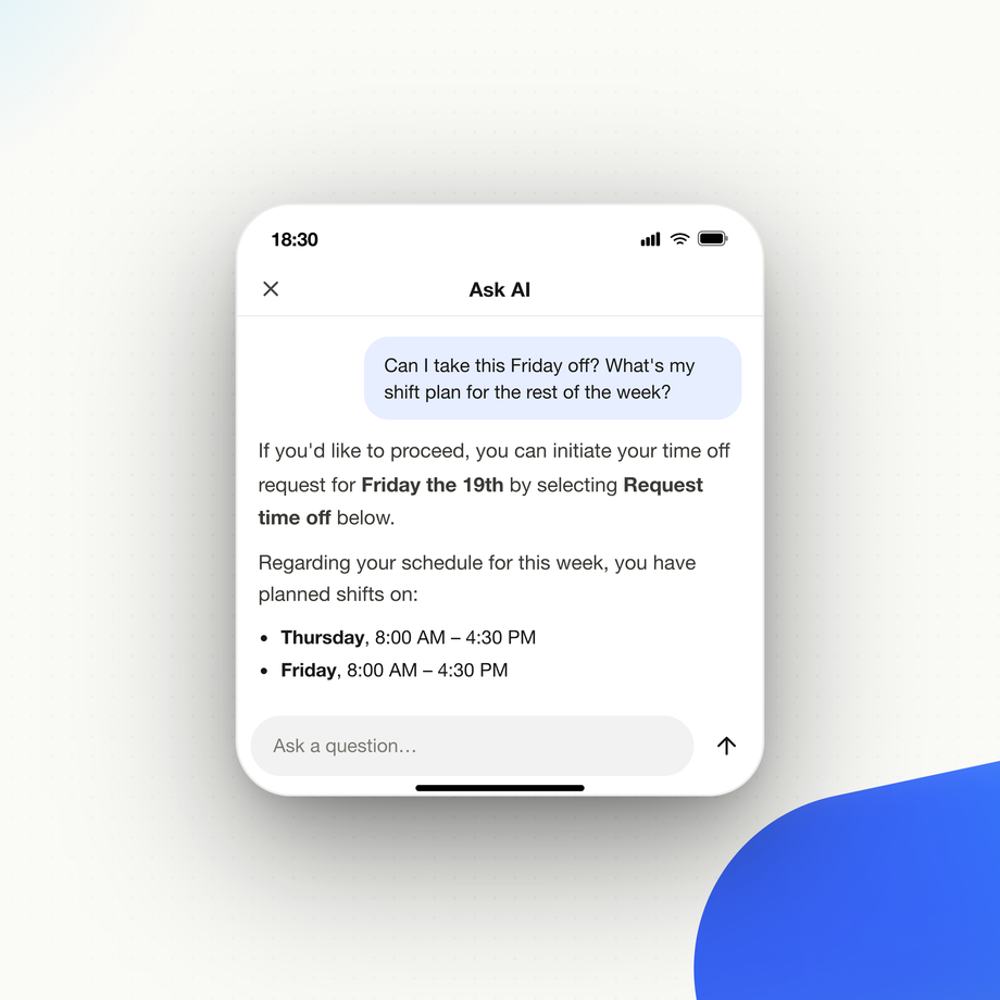 B2B-SaaS app interface for shift scheduling and time-off requests.
