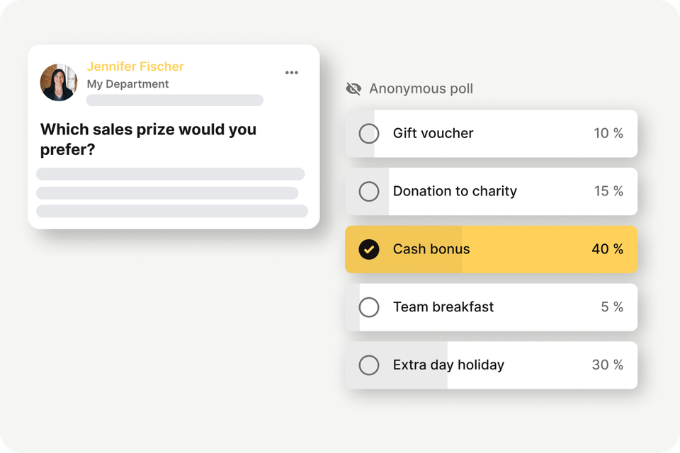 B2B-SaaS Mitarbeiter App poll: Which sales prize would you prefer? Cash bonus leads at 40%.