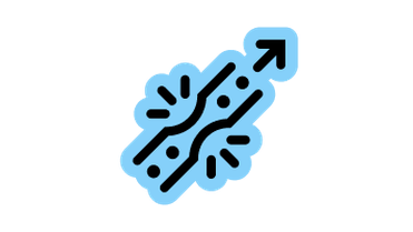 Abstract blue and black icon with upward arrow, symbolizing digital workflow or process flow.