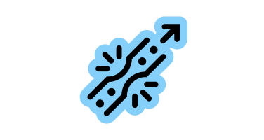 Abstract blue and black icon with upward arrow, symbolizing digital workflow or process flow.