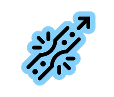 Abstract blue and black icon with upward arrow, symbolizing digital workflow or process flow.