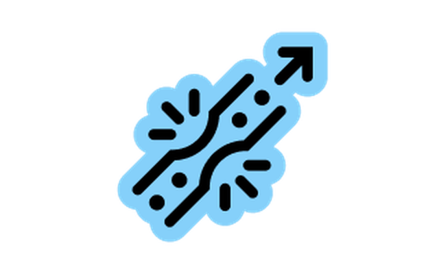 Abstract blue and black icon with upward arrow, symbolizing digital workflow or process flow.