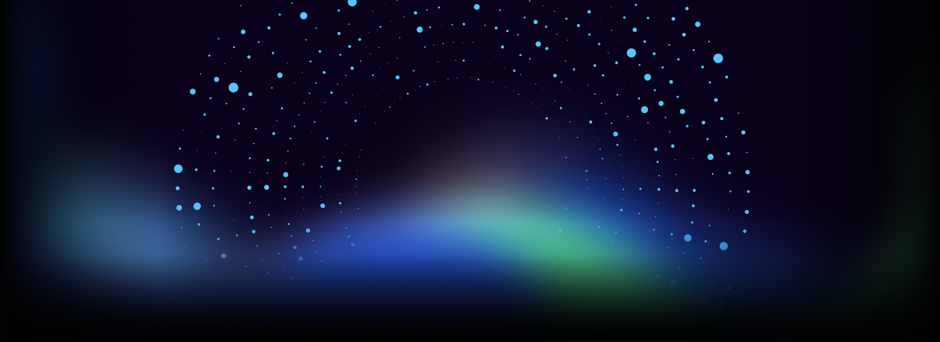 Abstract blue and green gradient with dotted arc pattern.