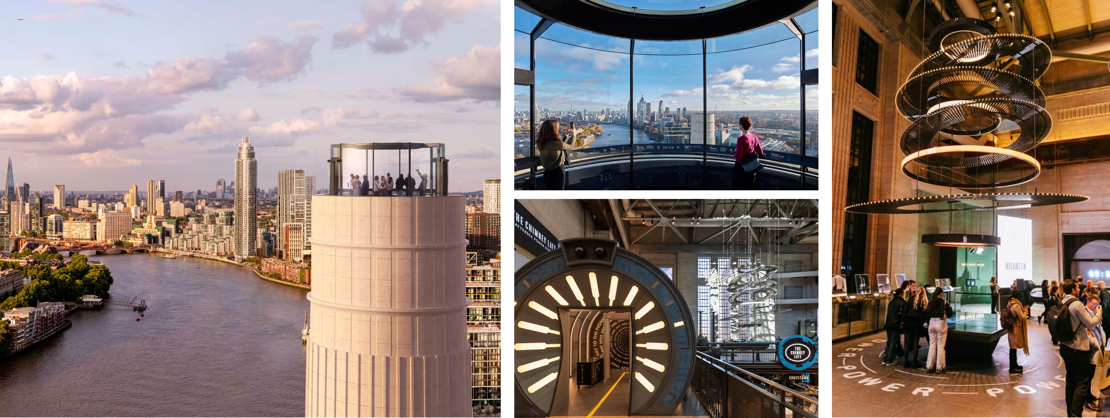 Views from Battersea Power Stations chimney, showcasing London skyline.