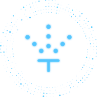 Blue abstract icon with circular dotted pattern.