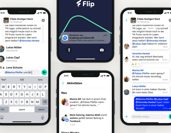 Flip Mitarbeiterplattform: Mitarbeiter App, HR-Portal, Employee Experience Platform, Chat-Kommunikation.