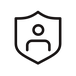 Simple black icon of a person inside a shield, representing secure access or user protection.