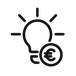 Lightbulb icon with euro symbol, representing cost or savings; simple black outline design.