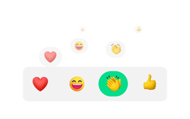 Emoji reaction bar with heart, smiley, clapping, thumbs up; for Employee Engagement, Mitarbeiter App.