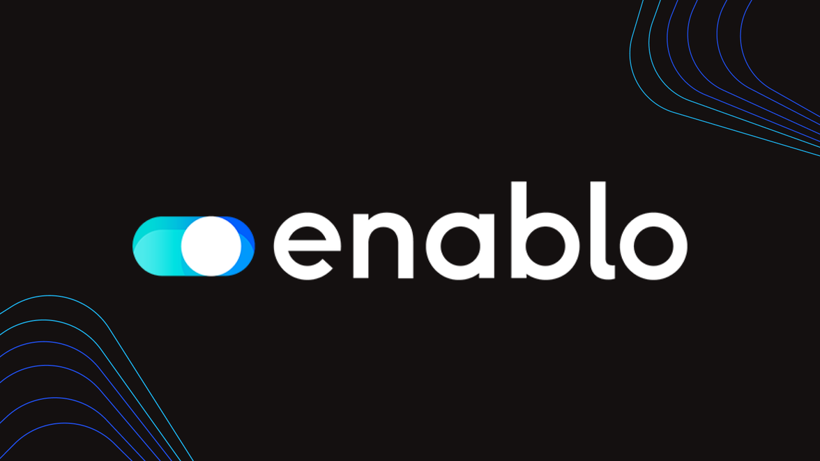 enablo logo on black background with blue gradient shapes, no UI or text, decorative image.
