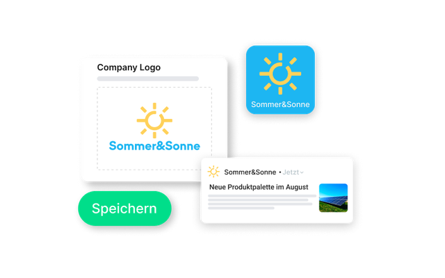 UI-Ausschnitt einer Mitarbeiterplattform mit Sommer&Sonne-Branding, Button Speichern, HR-Portal.