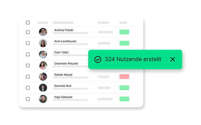 Benutzerverwaltung in Mitarbeiterplattform, HR-Software, 324 Nutzende erstellt Bestätigung.