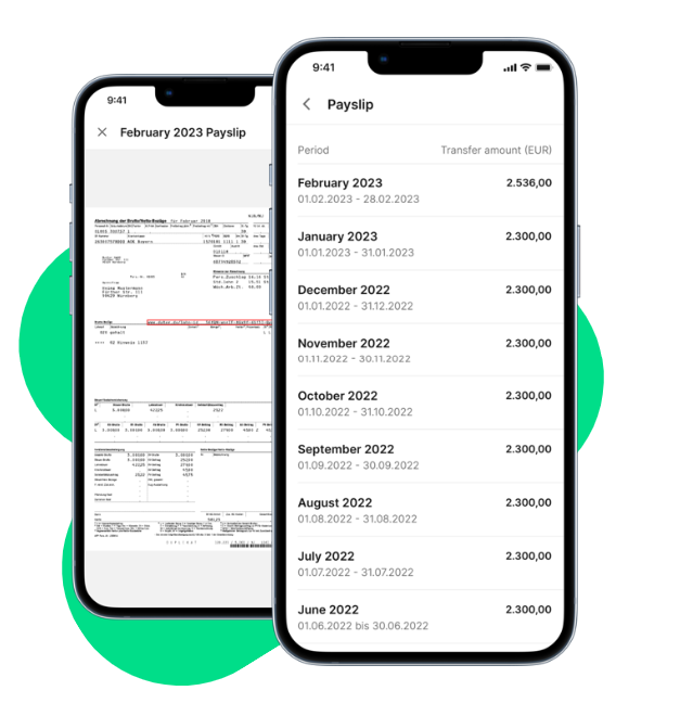 Payslip-Übersicht in Mitarbeiter App; HR-Portal, Employee Experience Platform, HR-Software.
