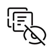 Privacy icon with two chat bubbles and an eye symbol crossed out, indicating hidden chats.