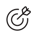 Simple black icon of a bullseye with an arrow hitting the center, symbolizing focus or achievement.