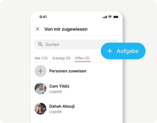 Mitarbeiterplattform UI: Aufgaben zuweisen, + Aufgabe, Flip Flows, Employee App, HR-Software.