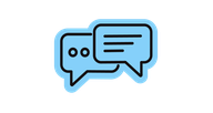 Two blue chat bubbles icon, symbolizing frictionless digital communication and collaboration.