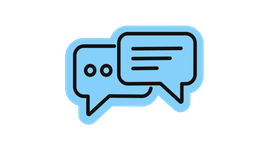 Two blue chat bubbles icon, symbolizing frictionless digital communication and collaboration.