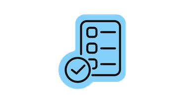 Simple blue icon of a checklist with a checkmark, representing knowledge base or task completion.